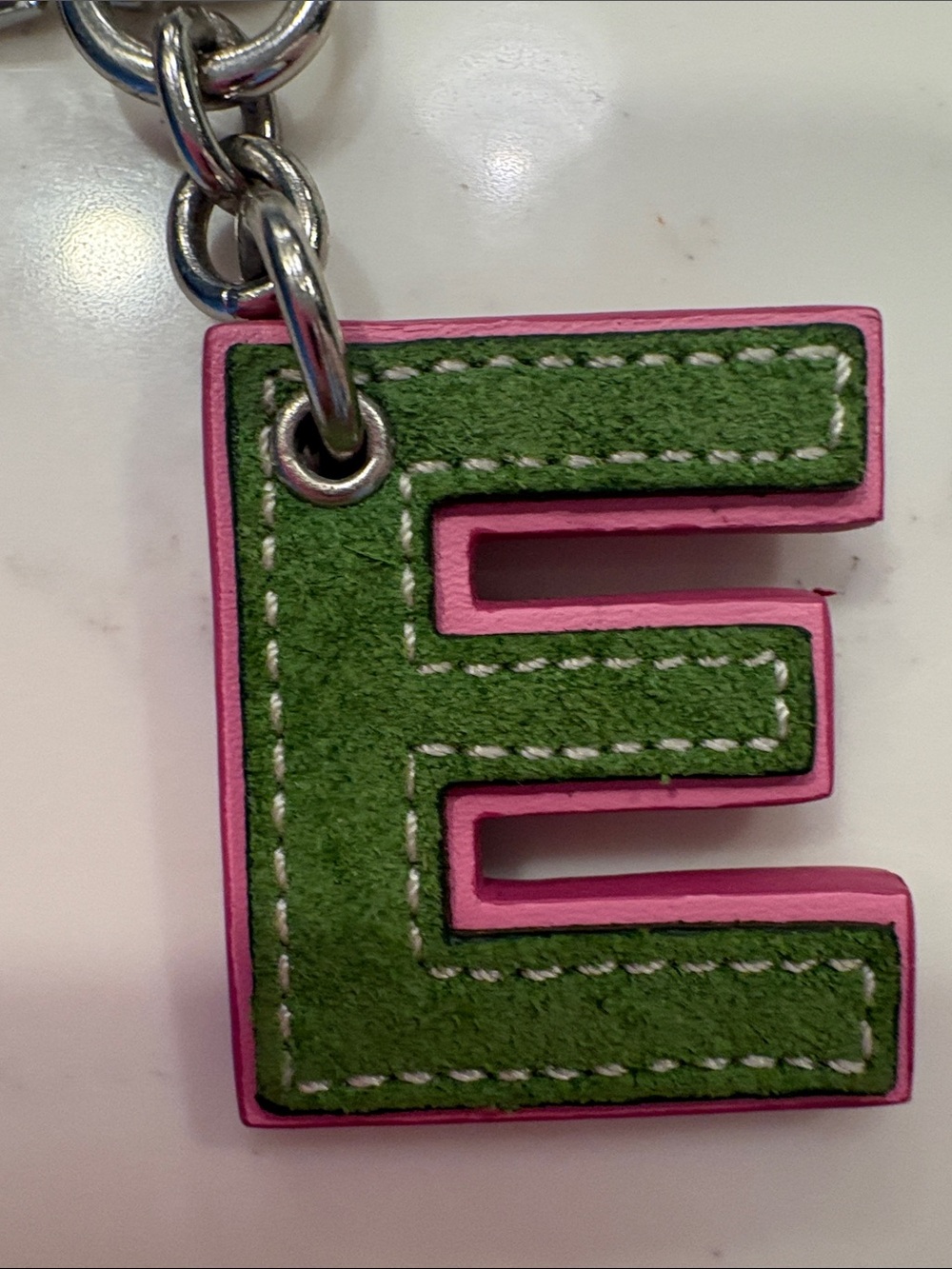 Coach Green Letter E Keychain with Pink Trim - Picture 3 of 8